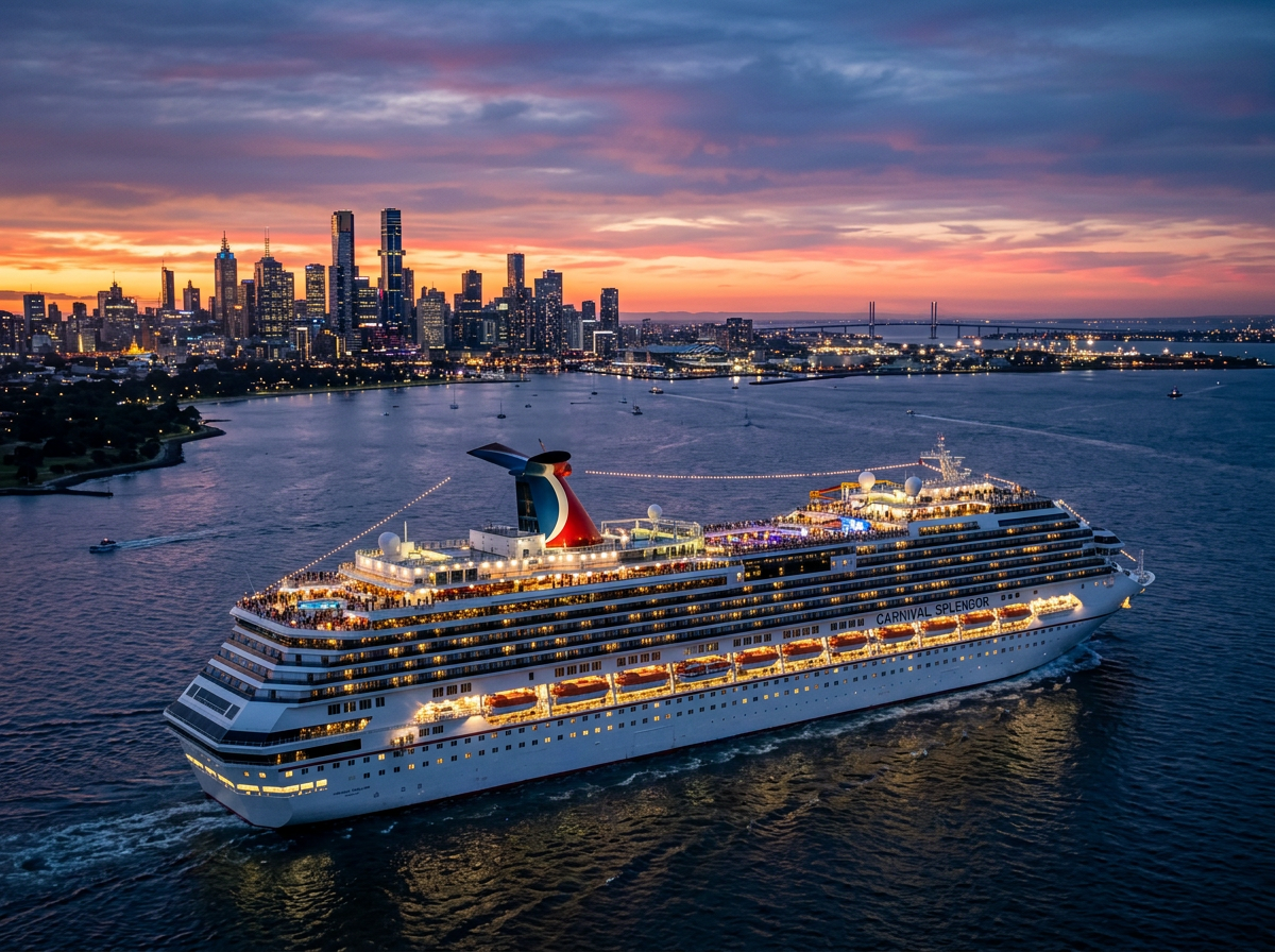 Carnival Splendor cruise ship sailing near Melbourne, Victoria Australia
